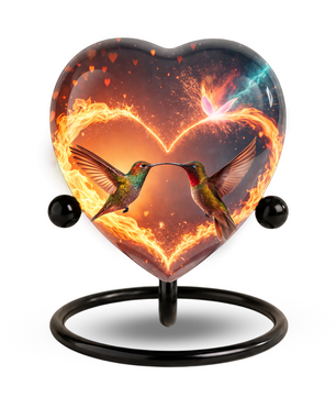 Heart-Shaped Adult Cremation Urn with Hummingbird Memorial Design – Beautiful Memorial Urn for Ashes