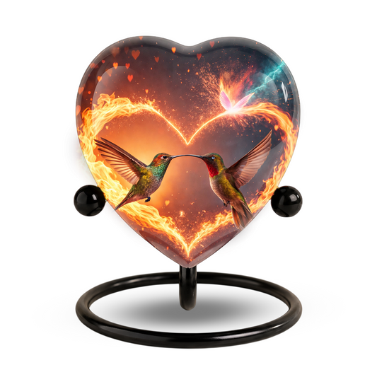 Heart-Shaped Adult Cremation Urn with Hummingbird Memorial Design – Beautiful Memorial Urn for Ashes