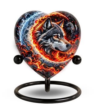 Wolf Cremation Urn for Ashes, Adult Memorial Urn, Personalized Wolf Urn, Heart Shaped Urn for Men