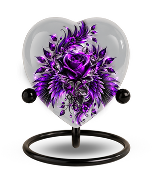 Purple Rose Heart Cremation Urn for Ashes, Floral Memorial Urn, Purple Rose Urn, Personalized Heart Urn, Gothic Flower Cremation Urn