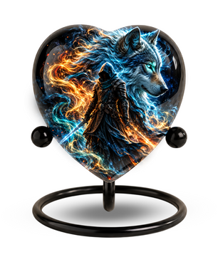 Wolf Warrior Heart Cremation Urn for Ashes, Personalized Adult Memorial Urn,