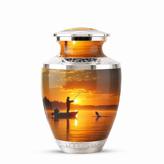 Gone Fishing Memorial Urn for Dad, Personalized Fisherman Hunting Themed Urn for Human Ashes