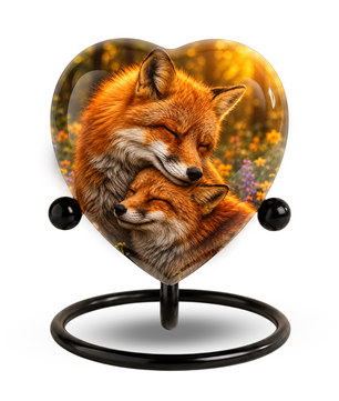 Fox Adult Urn for Ashes, Heart Shaped Adult Cremation Urn, Fox Memorial Urn for Adults