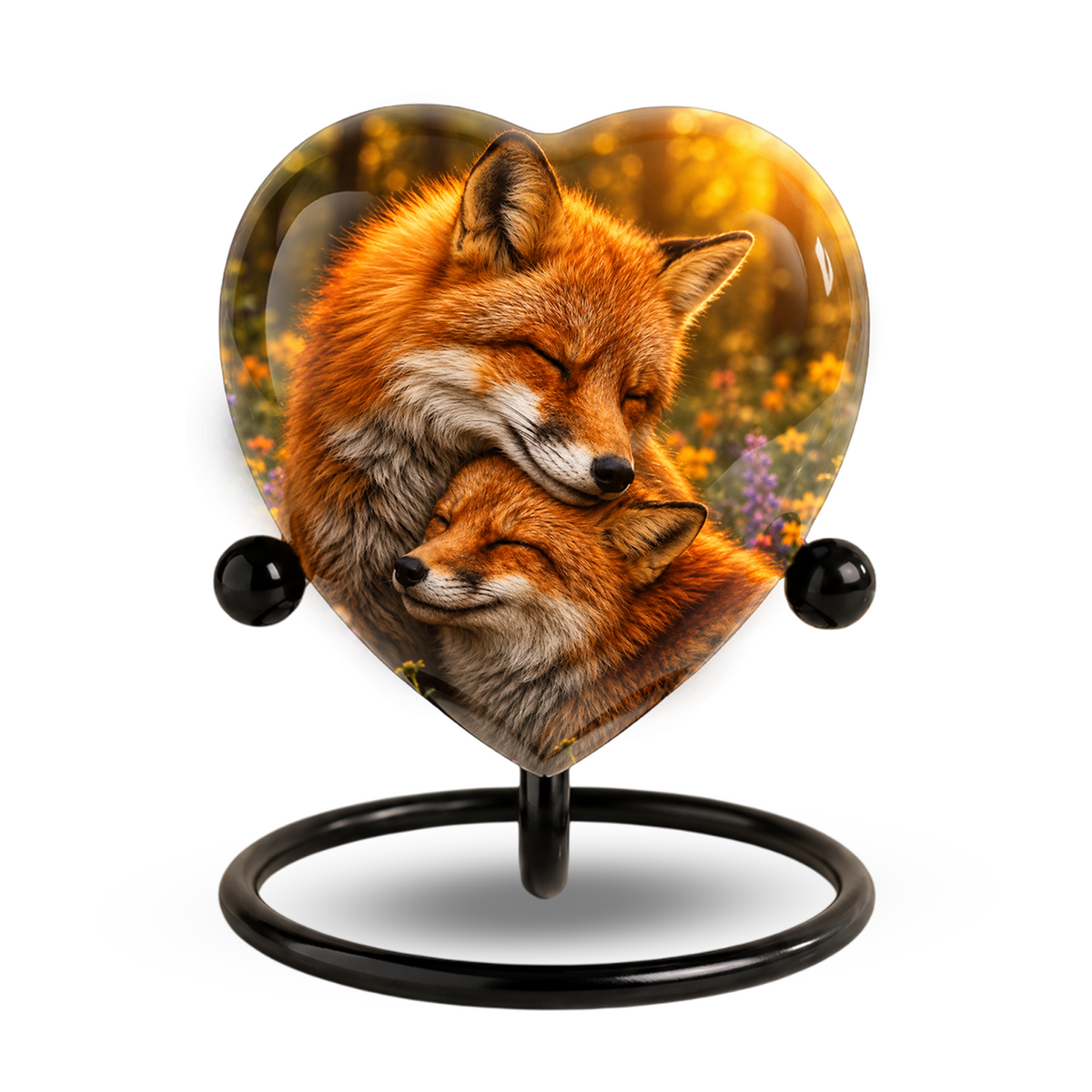 Fox Adult Urn for Ashes, Heart Shaped Adult Cremation Urn, Fox Memorial Urn for Adults