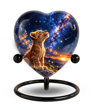 Lion Cub Heart Cremation Urn for Ashes, Personalized Adult Memorial Urn, Lion Urn for Loved One