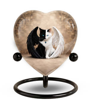 Adult Urn for Ashes – Heart Shaped Adult Cremation Urn with Angel Cat Wings