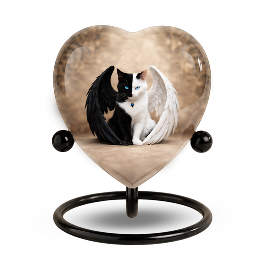 Adult Urn for Ashes – Heart Shaped Adult Cremation Urn with Angel Cat Wings