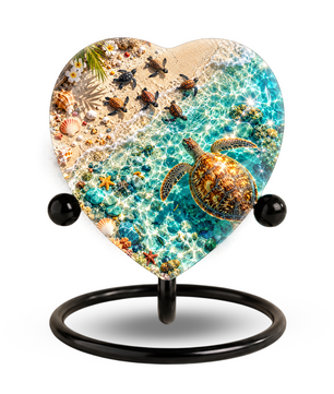 Sea Turtle Cremation Urn for Ashes, Turtle Beach Memorial Urn, Ocean Life Heart Urn