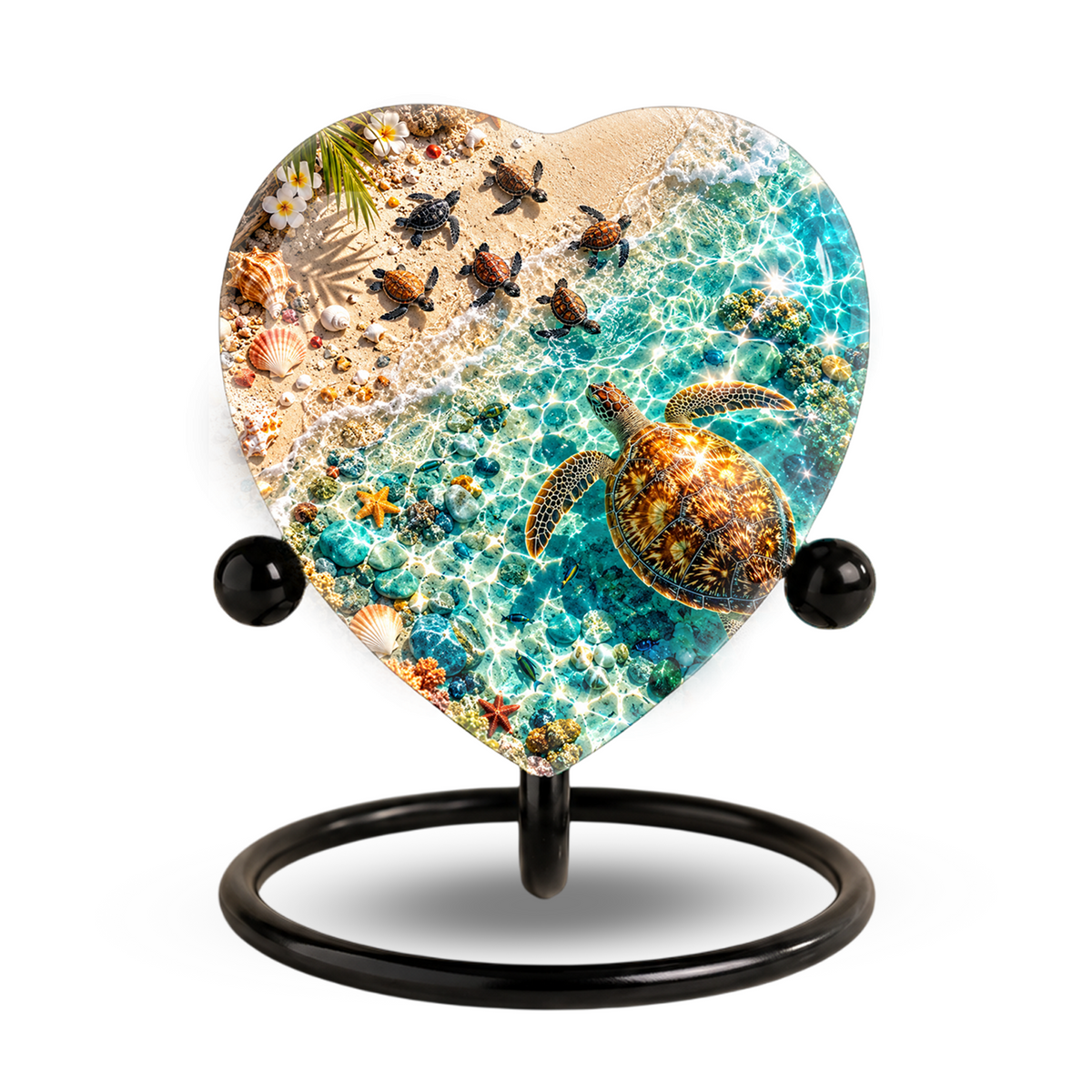Sea Turtle Cremation Urn for Ashes, Turtle Beach Memorial Urn, Ocean Life Heart Urn
