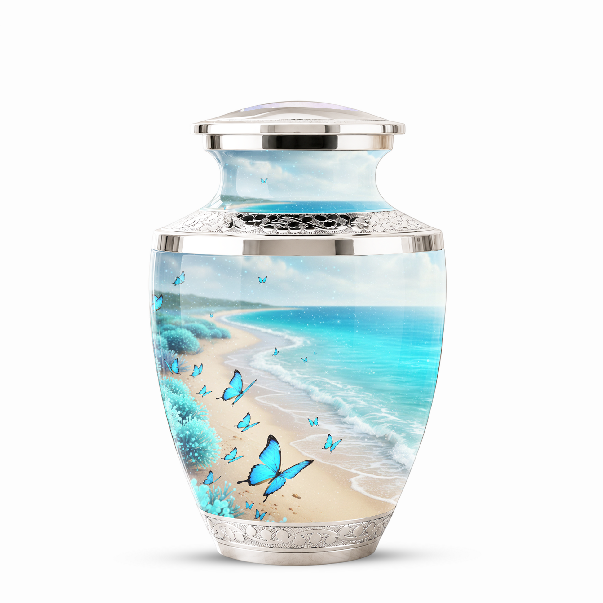 Blue Butterfly Beach Cremation Urn for Ashes - Custom Memorial Urn for Female