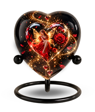 Heart Shaped Fairy Rose Urn for Ashes, Red Rose Cremation Urn