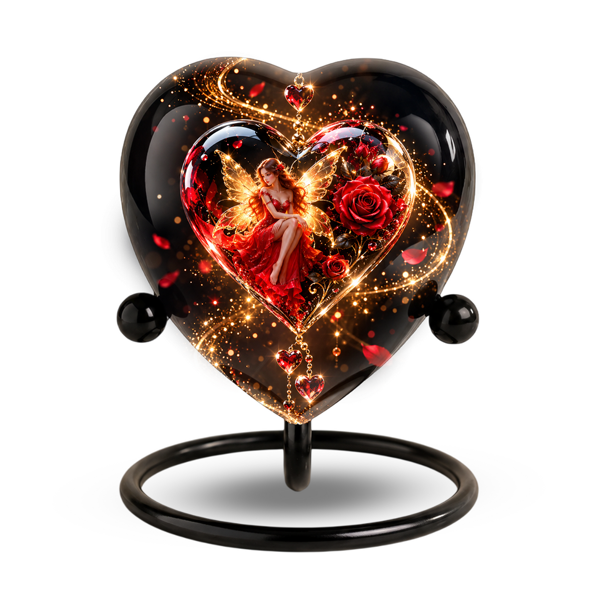 Heart Shaped Fairy Rose Urn for Ashes, Red Rose Cremation Urn