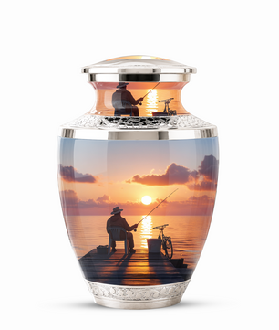 Gone Fishing Cremation Urn for Dad, Personalized Fisherman Funeral Urn for Male