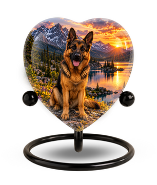 German Shepherd Heart Cremation Urn for Ashes, Personalized Adult Memorial Urn Heart Shaped Pet Memorial