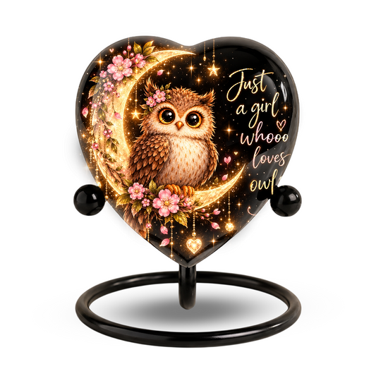 Owl Adult Cremation Urn for Ashes, Personalized Owl Memorial Urn, Heart Shaped Adult Urn, Owl Lover Cremation Urn, Floral Animal Urn