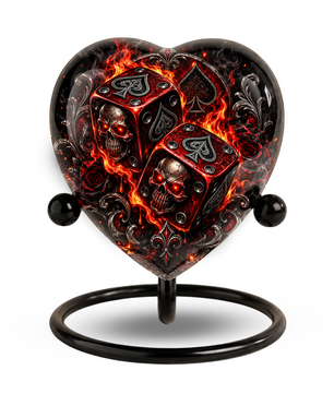 Skull Dice Adult Cremation Urn for Ashes, Personalized Gothic Adult Urn, Gambling Memorial Urn, Skull Heart Cremation Urn, Red Black Urn