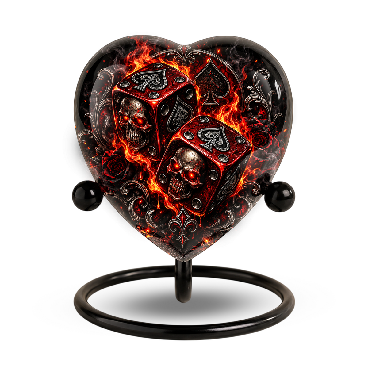 Skull Dice Adult Cremation Urn for Ashes, Personalized Gothic Adult Urn, Gambling Memorial Urn, Skull Heart Cremation Urn, Red Black Urn