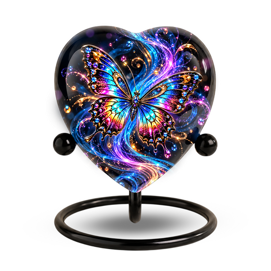 Colorful Butterfly Urn for Ashes, Rainbow Butterfly Adult Cremation Urn, Heart Shaped Memorial Urn for Adult