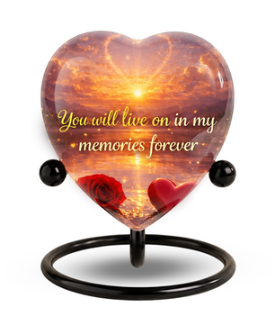 Heart-Shaped Sunset Memorial, Adult Cremation Urn, Adult Urns for Ashes, Romantic Keepsake Memorial