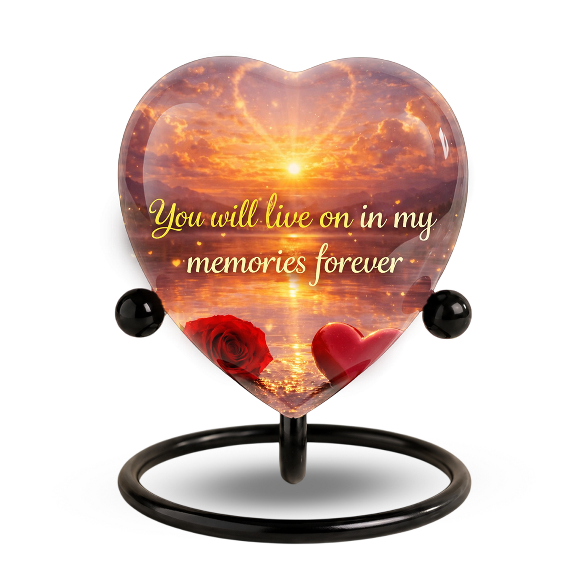 Heart-Shaped Sunset Memorial, Adult Cremation Urn, Adult Urns for Ashes, Romantic Keepsake Memorial