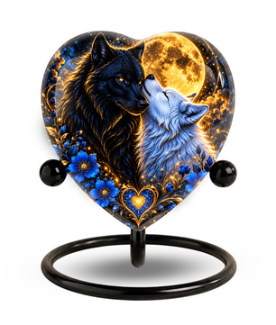Wolf Couple Heart Cremation Urn for Ashes, Personalized Adult Memorial Urn, Wolf Urn for Couples