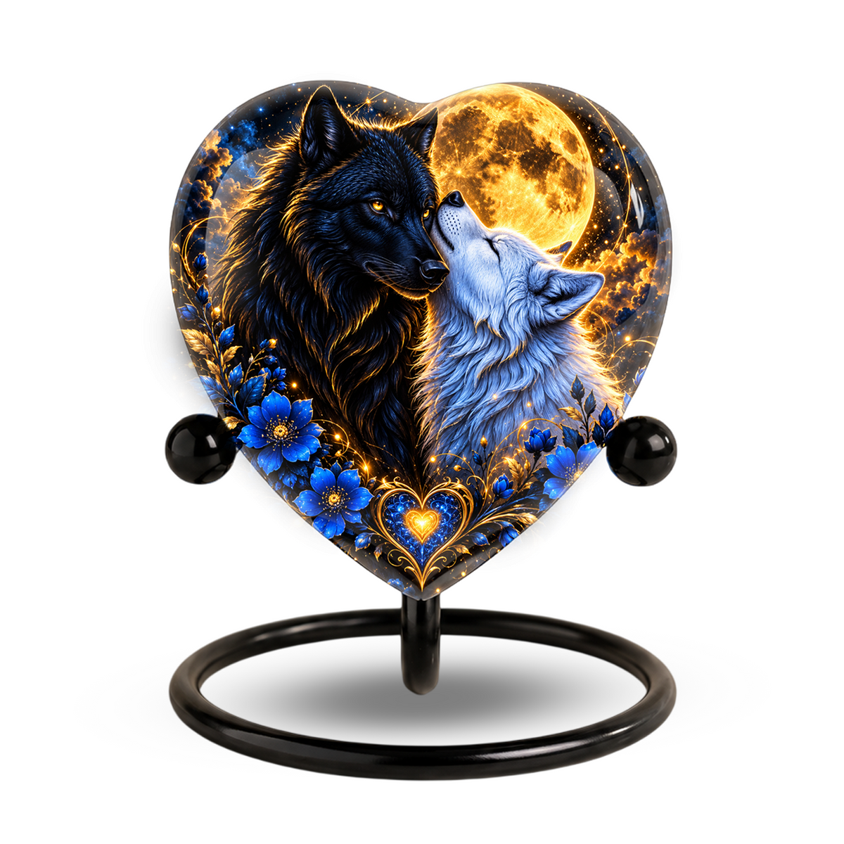 Wolf Couple Heart Cremation Urn for Ashes, Personalized Adult Memorial Urn, Wolf Urn for Couples