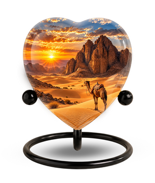 Desert Camel Cremation Urn for Ashes, Desert Memorial Urn, Camel Sunset Urn, Heart Shaped Cremation Urn