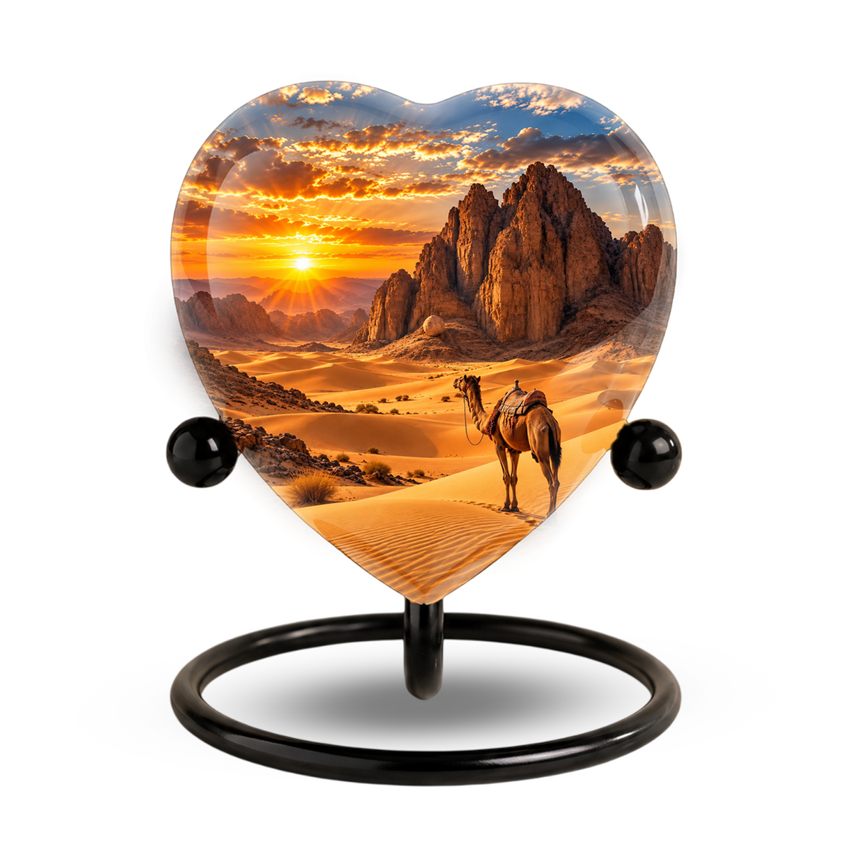 Desert Camel Cremation Urn for Ashes, Desert Memorial Urn, Camel Sunset Urn, Heart Shaped Cremation Urn