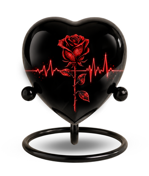 Red Rose Heart Cremation Urn for Ashes, Rose Memorial Urn, Heartbeat Rose Urn, Personalized Adult Cremation Urn, Romantic Floral Urn
