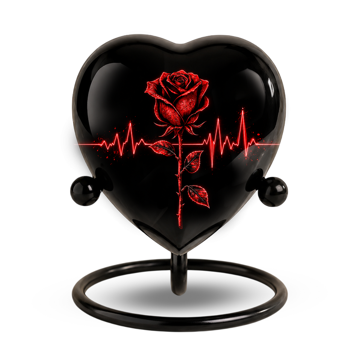 Red Rose Heart Cremation Urn for Ashes, Rose Memorial Urn, Heartbeat Rose Urn, Personalized Adult Cremation Urn, Romantic Floral Urn