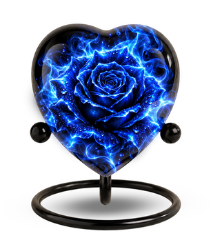 Blue Rose Adult Cremation Urn for Ashes, Personalized Blue Rose Memorial Urn, Heart Shaped Adult Urn, Blue Flower Cremation Urn