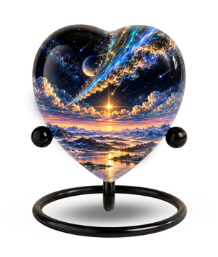 Optimized SEO Title Galaxy Mountain Heart Cremation Urn for Ashes, Personalized Adult Memorial Urn