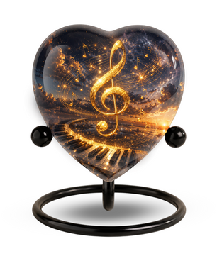 Musical Note Piano Adult Urn – Golden Treble Clef Heart Design Adult Cremation Urn for Ashes