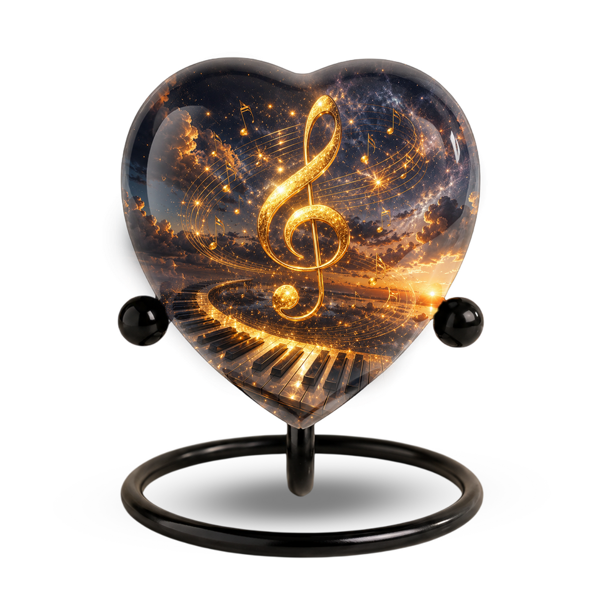 Musical Note Piano Adult Urn – Golden Treble Clef Heart Design Adult Cremation Urn for Ashes