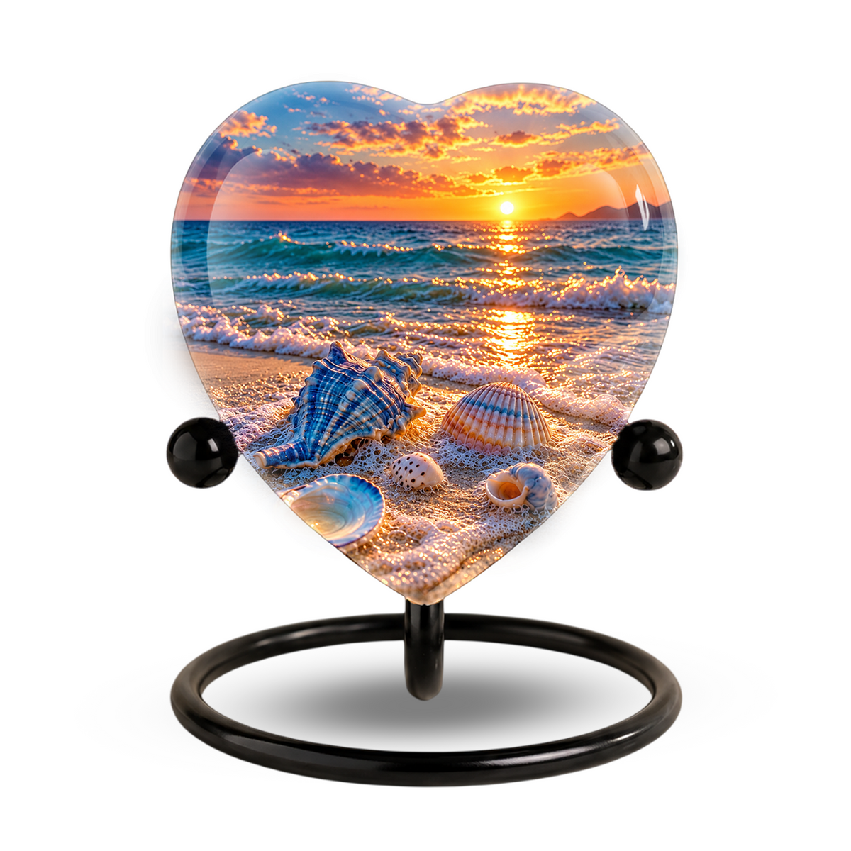 Seashell Beach Cremation Urn for Ashes, Ocean Sunset Memorial Urn, Seashell Urn, Coastal Heart Shaped Cremation Urn