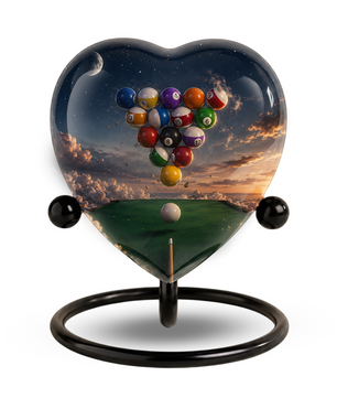 Billiards Pool Table Adult Urn – Pool Balls Sunset Heart Design Adult Cremation Urn for Ashes