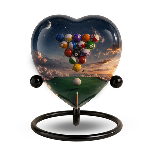 Billiards Pool Table Adult Urn – Pool Balls Sunset Heart Design Adult Cremation Urn for Ashes