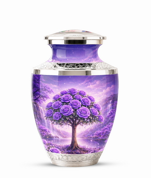 Purple Rose Cremation Urn for Mom, Lavender Rose Memorial Urn, Mother Keepsake for Ashes
