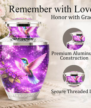 Purple Hummingbird Cremation Urn for Mom, Urn for Human Ashes, Memorial Urn for Mother