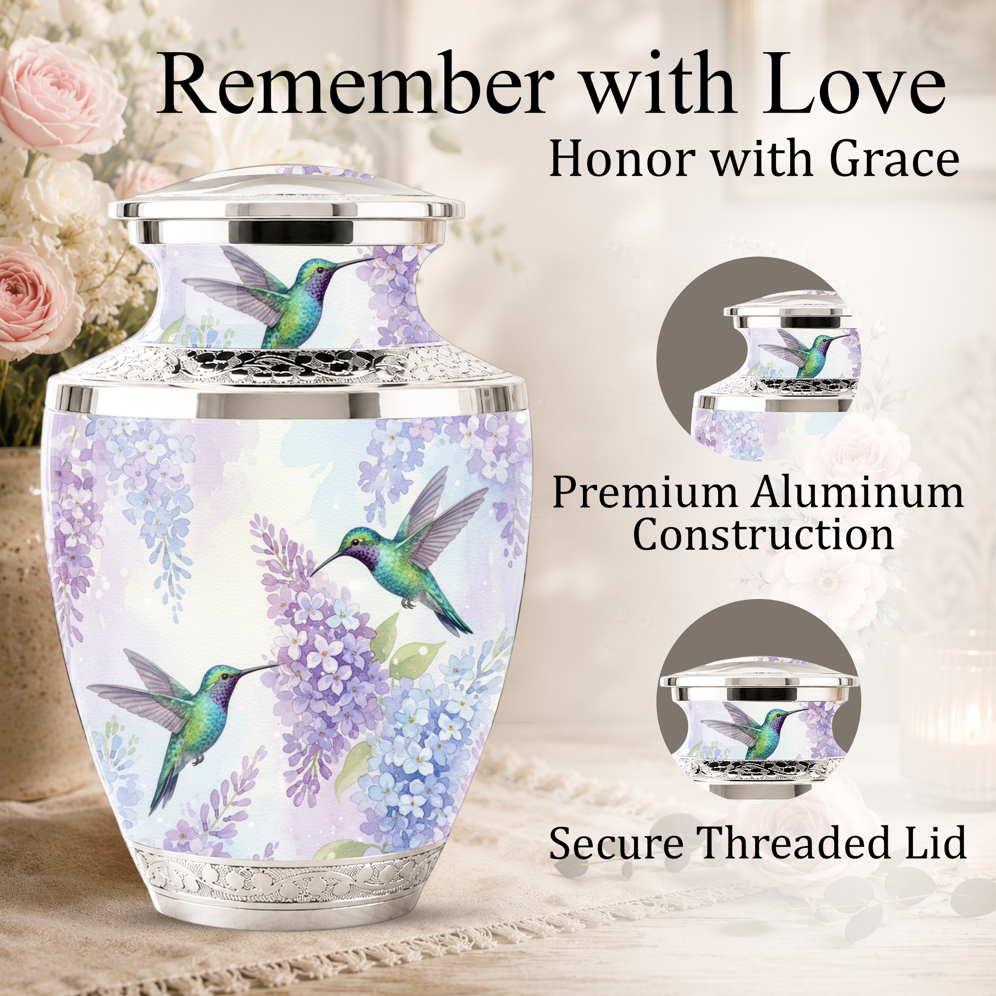 Green Hummingbird Cremation Urn - Couple Humming Bird Urn For Companion