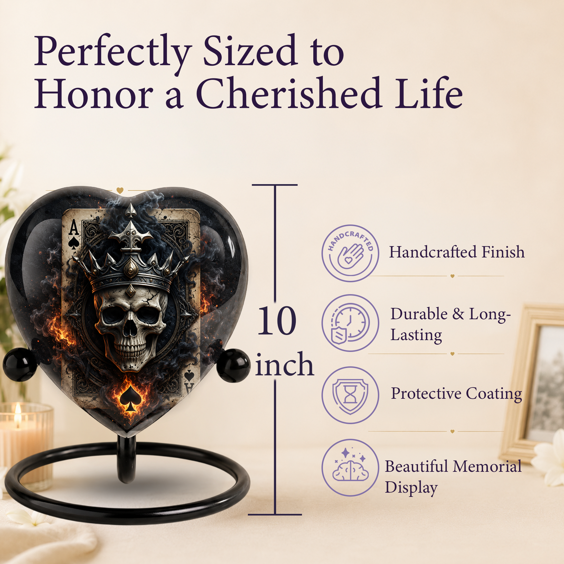 Skull King Heart Cremation Urn for Adults – Unique Adult Urn for Ashes