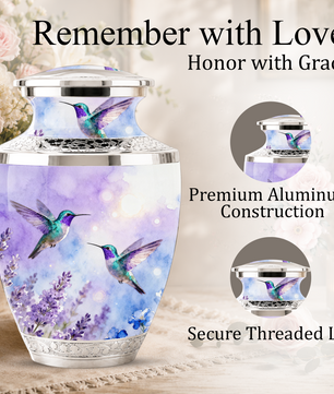 Purple Hummingbird Cremation Urn for Mom, Urn for Human Ashes, Custom Urn for Mother