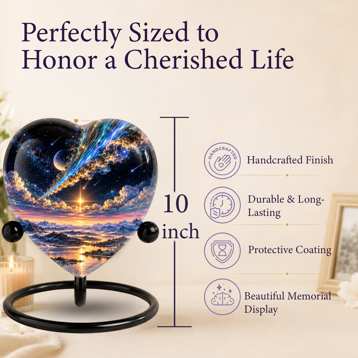 Optimized SEO Title Galaxy Mountain Heart Cremation Urn for Ashes, Personalized Adult Memorial Urn