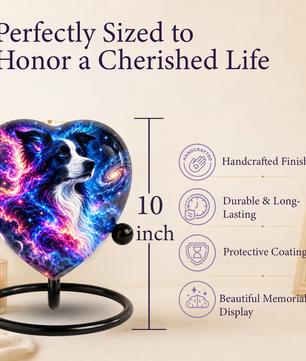 Heart Shaped Border Collie Urn for Ashes, Personalized Dog Cremation Urn, Galaxy Pet Memorial Urn