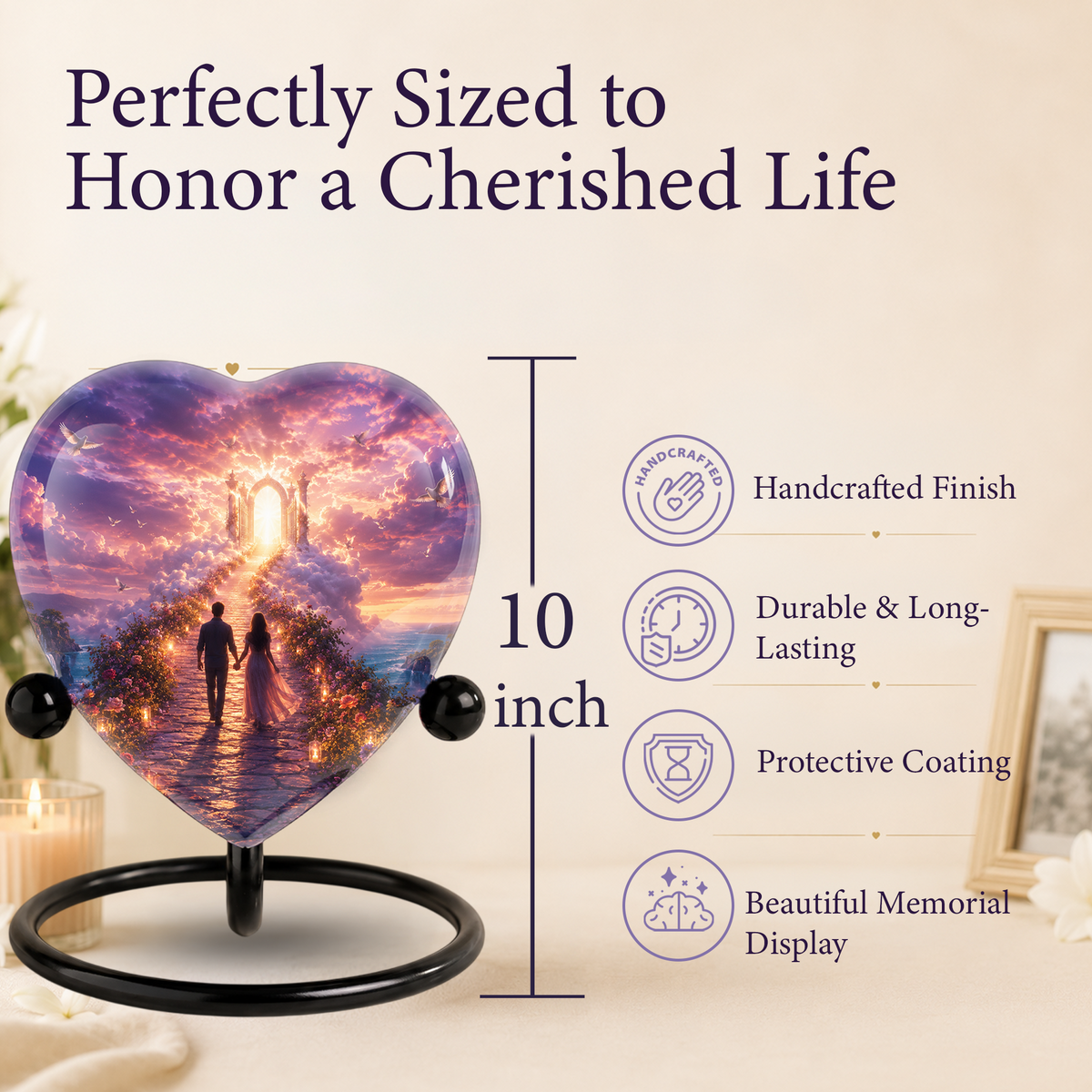 Heart Shaped Adult Cremation Urn for Ashes – Heavenly Couple Memorial Urn for Loved Ones