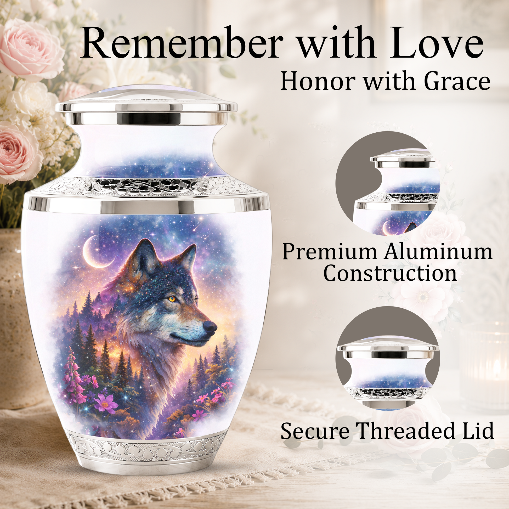 Wolf Cremation Urn for Dad, Wolf Memorial Urn for Men, Personalized Keepsake Ashes Urn