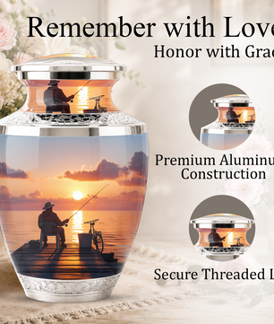 Gone Fishing Cremation Urn for Dad, Personalized Fisherman Funeral Urn for Male