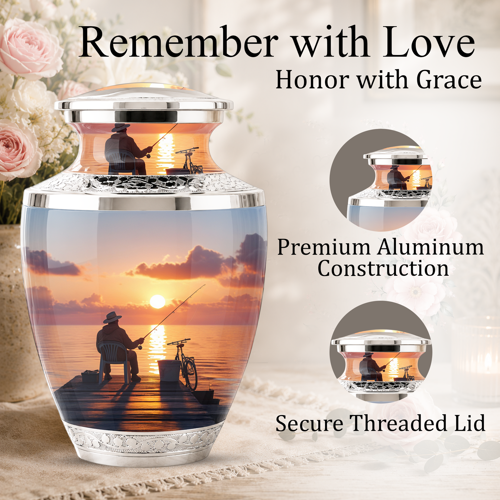 Gone Fishing Cremation Urn for Dad, Personalized Fisherman Funeral Urn for Male