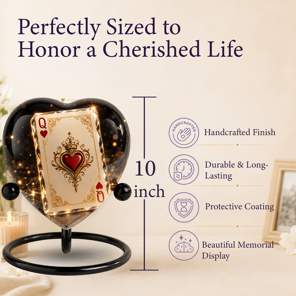 Queen of Hearts Adult Urn – Elegant Adult Cremation Urn for Ashes, Heart Memorial Urn