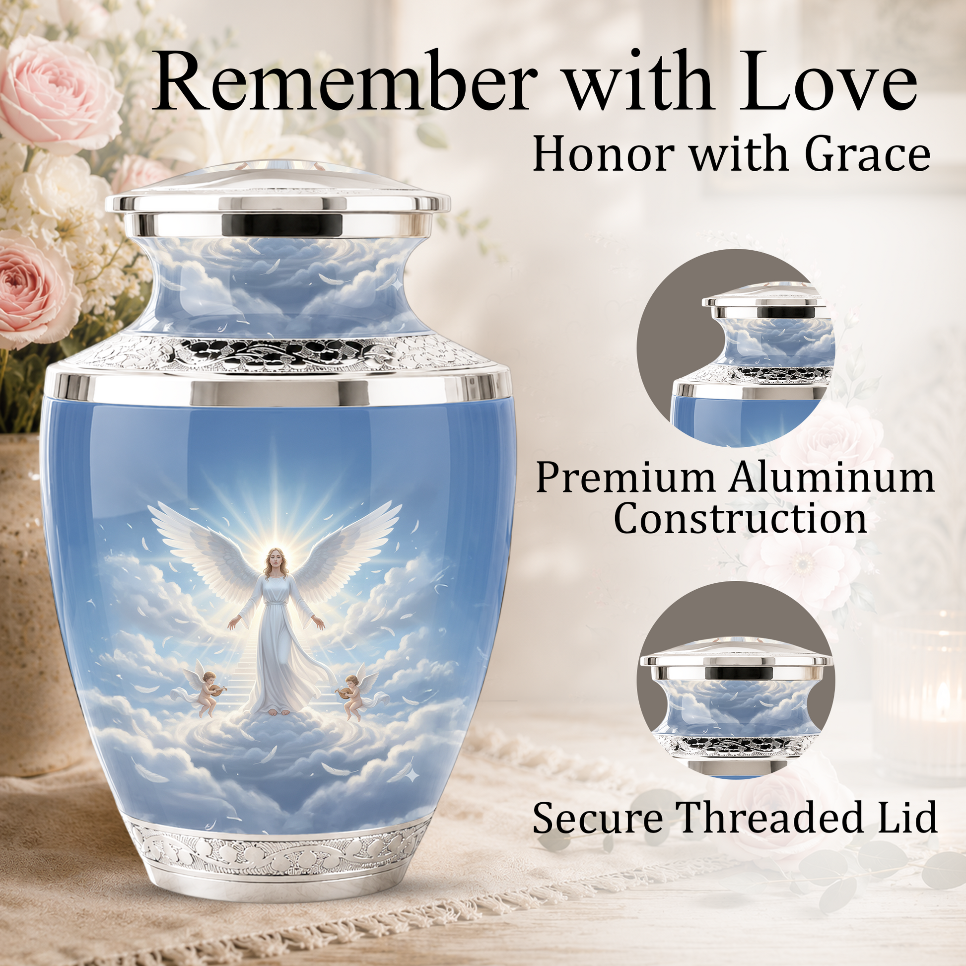 Guardian Angel Cremation Urn for Mom, Personalized Angel Memorial Urn for Human Ashes